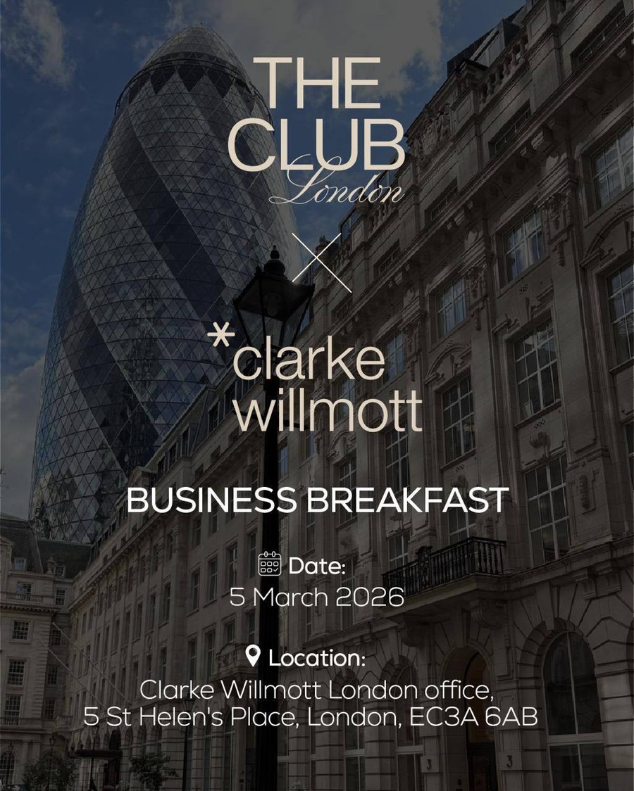 The club's announcement for the business breakfast with Clarke Willmott.